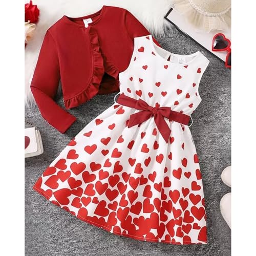 Image of Girls Valentine's Day Outfit Heart Love Print Sweatshirt Kids Girls Clothes Set