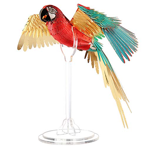Piececool Puzzle 3D de metal para adultos Modelo de metal 3D puzzles Rompecabezas 3D de metal para adultos guacamaya roja Cover