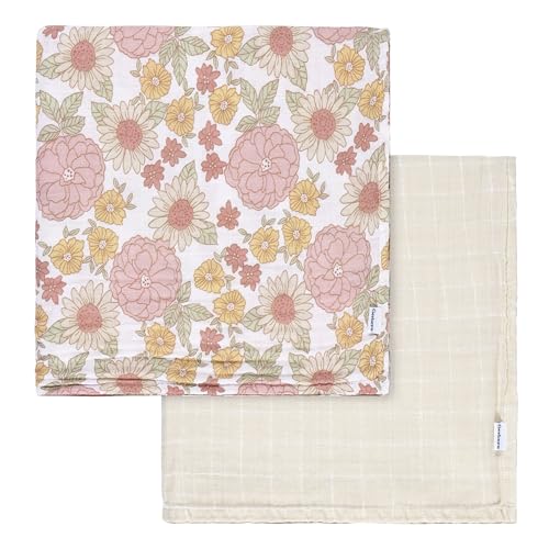 Image of Gerber Baby Unisex 2-Pack Muslin Blanket, Retro Floral, One Size