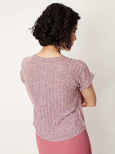 Image of Max Women's Polyviscose Elastane Textured Round Neck Regular Fit T-Shirt