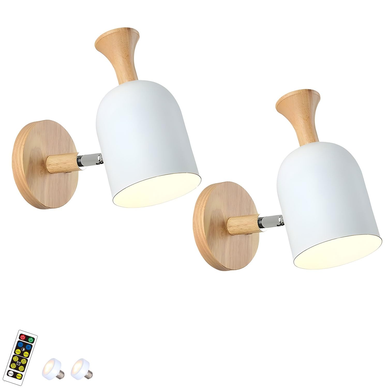 FZQSXAZU Modern Battery Operated Wall Sconce Set of 2 - Adjustable Nordic Farmhouse Indoor Light Fixtures Cordless Recharable Lamps for Bedroom & Living Room (White)