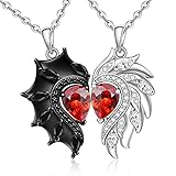 Angel and Devil Couples Necklace Angel Wing Couple Necklaces for Him and Her 925 Sterling Silver Symbol of Love Bat Pendant Jewelry