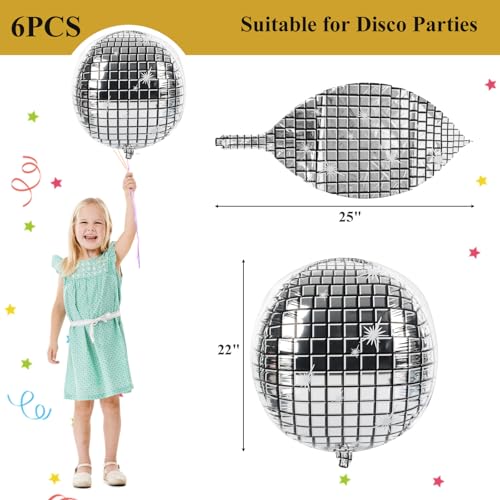 Mcpinky HMC2696 6Pcs Disco Ball Ballons, 25 Inch Disco Foil Ballons Aluminum Helium Balloons Large Metallic Balloons For 80S 90S Dance Party Birthday Wedding thumb #2