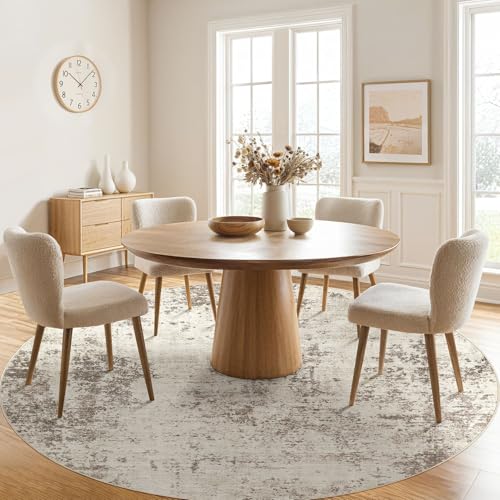8ft Round Area Rug Living Room Rugs - 8x8 Washable Neutral Modern Abstract Soft Thin Rug Indoor Floor No Slip Rug Carpet for Bedroom Under Dining Table Home Office Decor - Dark Brown