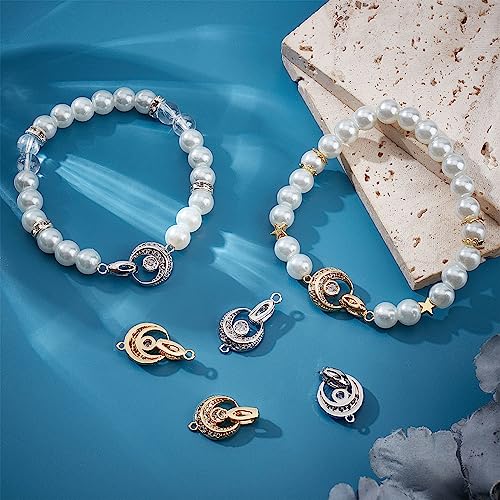 Beebeecraft 6Pcs 2 Colors Fold Over Clasps 18K Gold Plated Cubic Zirconia Oval Shaped Extender Clasps For Diy Bracelet Necklace Jewelry Making Gold&Sliver thumb #3