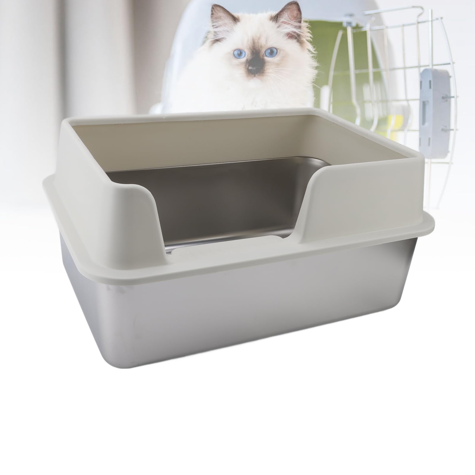 Padella di Scarto in Acciaio Inossidabile con Pareti Alte Anti-splash per Gatti e Piccoli Animali Domestici, Box per Lettiera per Gattini, Conigli, Cavie, Furetti, Pulizia Facile, Uso a Lungo Termine