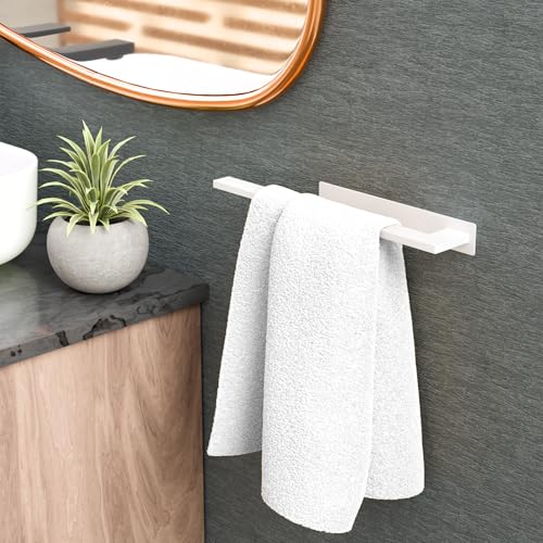 ORZAC® Toallero Adhesivo Blanco con Barra Rectangular 39,3 cm - Sin Taladro, Acero Inoxidable, con Cinta Extra - Toallero de Baño o Cocina Moderno