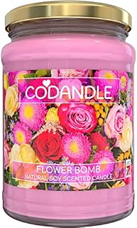Codandle Candle | Flower Bomb | Large Vegan-Friendly Natural Soy Scented Jar Candle, 100+ Hours Burn Time & Made in UK