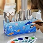 NIUBEE Acrylic Pen Holder 4 Compartments Clear Pencil Organizer for Countertop, Desk, Accessories Storage