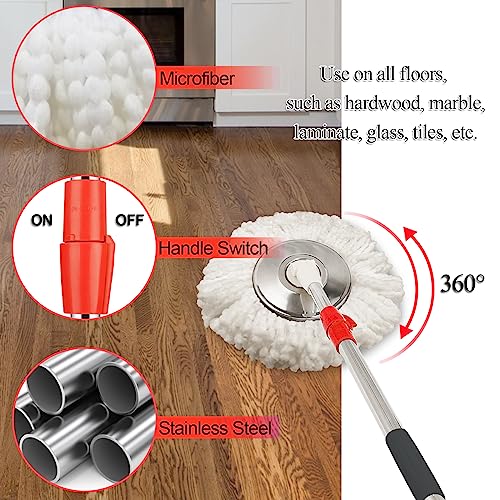Spin Mop and Bucket with Wringer Set, 3 Mop Heads, 61" Adjustable Handle | 360° Spinning Mop Bucket System with 3 Microfiber Mop Heads & 61" Stainless Steel Adjustable Handle for Floor Cleaning - Image 5