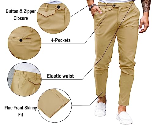 Image of Mens Chinos Slim Fit Pants Stretch Tapered Dress Pant Casual Trousers