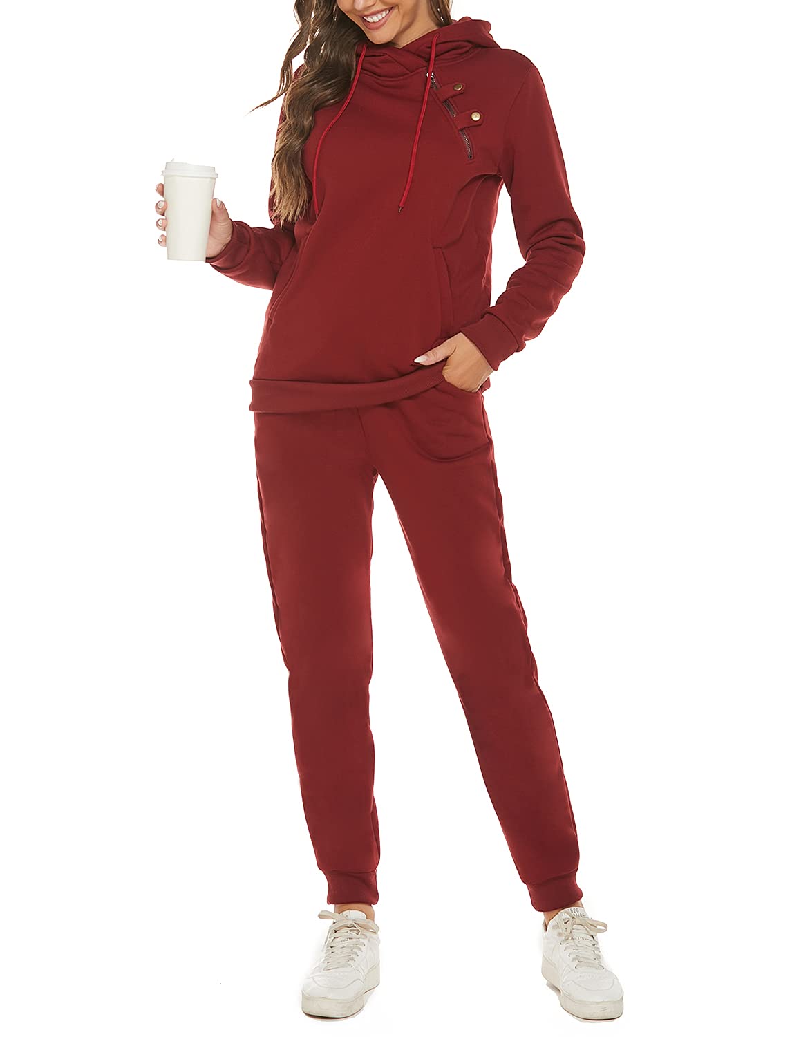 Dres treningowy damski, dwuczęściowy z długim rękawem, z zamkiem błyskawicznym, na jesień, zimę, do jogi, fitnessu, sportu, na czas wolny, czerwony, M