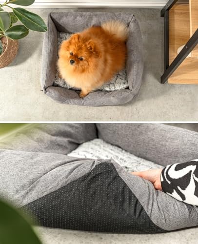 lionto Hundekörbchen mit flauschigem Wendekissen, kuscheliges Heimtierbett in meliertem Design mit tiefem Einstieg für Hunde & Katzen Aller Größen, 60x50 cm, weiches Hundebett, grau (Namensaufdruck)