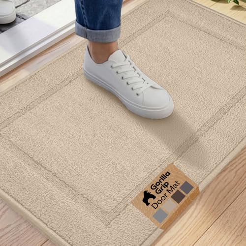 Image of GORILLA GRIP Indoor Door Mat, Rubber Backing Entry Rug 35x22, Beige
