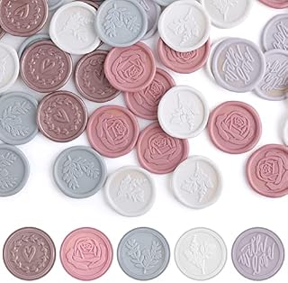 50 Pieces Wax Seal Stickers, Envelope Seal Stickers Wedding Invitation Envelope Olive Branch Embossed Seals Vintage Self Adhesive Stickers for Birthday Bridal Shower Party Presents Supplies 5 Colors