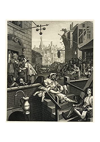 Affiche encadrée William Hogarth Gin Lane petit format mat poster décoration murale rétro