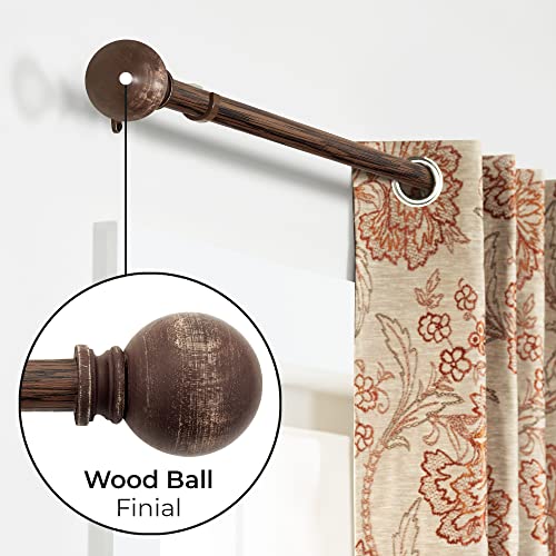 Image of Deco Window Adjustable Curtain Rod for Door & Windows with Brackets Set Curtains Hanging Extendable Iron Metal Pipe Holder with Finials (52 inch-144 inch, Mahogany Wood)