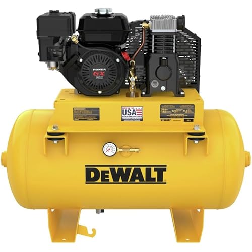 DEWALT 30 Gallon Gas Air Compressor Powered by HONDA GX160 Engine with Oil Lubricated Twin Cylinder Pump and Cast Iron Crankcase, Ideal for Service Trucks: 175 PSI, Truck Mounted