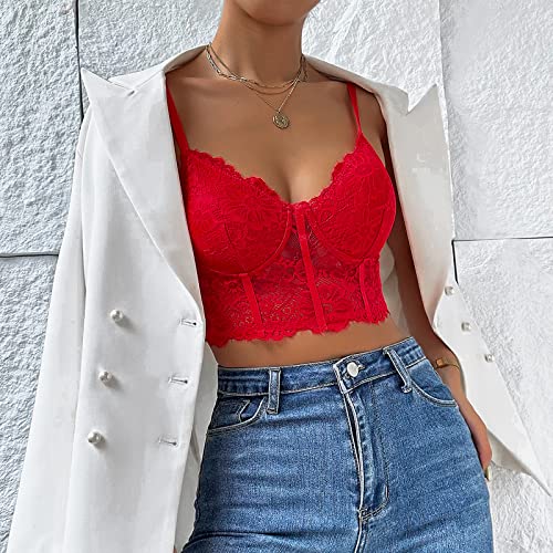 Beumissy Women's Sexy Lace Tops Bralette Cami Crop Top Lingerie Corset Bustier Top(Red, Small) #TOP4