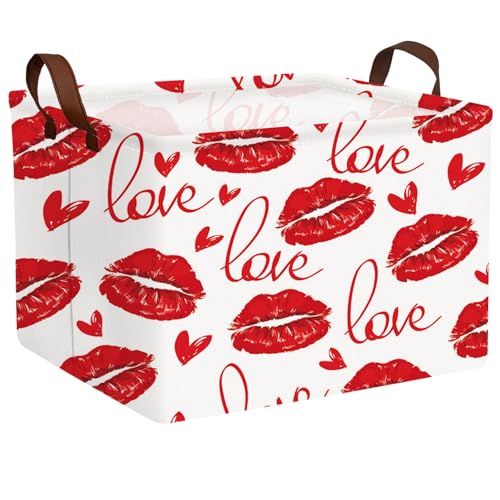 Image of Cute Heart Valentine's Day Basket Gifts Empty Storage Basket for Kid and Baby Room Decor (Love Red Lips)