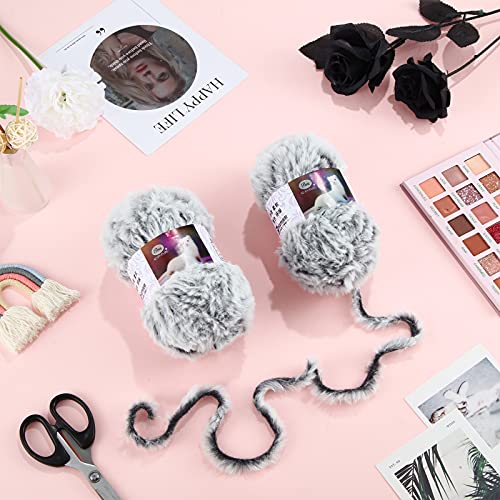 Image of 2 Pieces Soft Fur Yarn - Fuzzy, Fluffy Faux Fur Eyelash Yarn, Cream for Crochet, Knitting Projects - 30m /50g Each(White with Black)