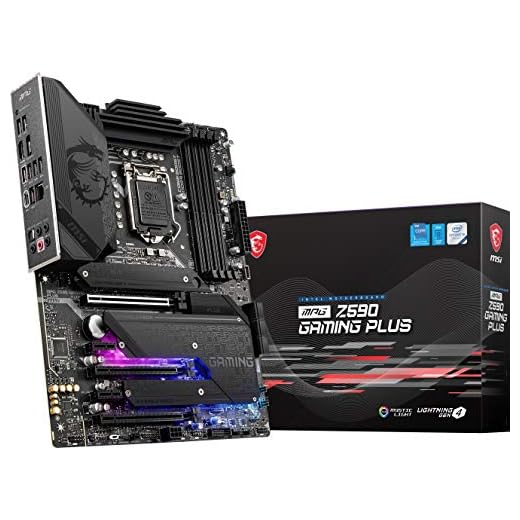 MSI MPG Z590 Gaming Plus Gaming Motherboard (ATX, 11th/10th Gen Intel Core, LGA 1200 Socket, DDR4, PCIe 4, CFX, M.2 Slots, USB 3.2 Gen 2, DP/HDMI, Mystic Light RGB)