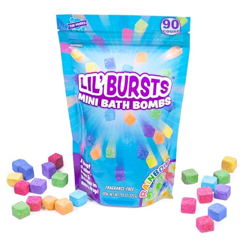 Tub Works® Lil' Bursts™ Mini Bath Bombs for Kids, 90 Count, Rainbow | Nontoxic | Tiny Kids Bath Bombs with A Burst of Color, Foam & Bubbles | Customize Toddler Bath with 7 Colors | Make Bathtub Art
