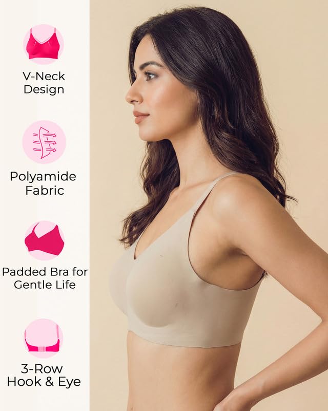 Image of Tweens Polyamide Padded Bonded Bra for Women | Full Coverage Wire-Free Bra | Lightly Padded Seamless Comfort | Soft Polyamide Fabric | Elastic-Free Bottom Band & Side Wings | Pack of 1|