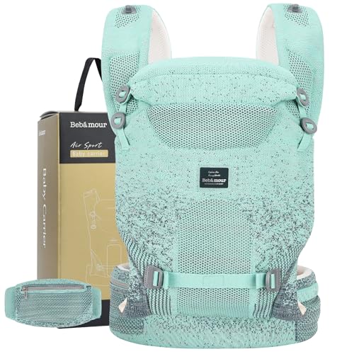 Image of Bebamour Knit Baby Carrier Newborn to Toddler -Lightweight Baby Wrap Carrier 3-in-1 Baby Carrier Front and Back Carry (Green,7-32 lbs)