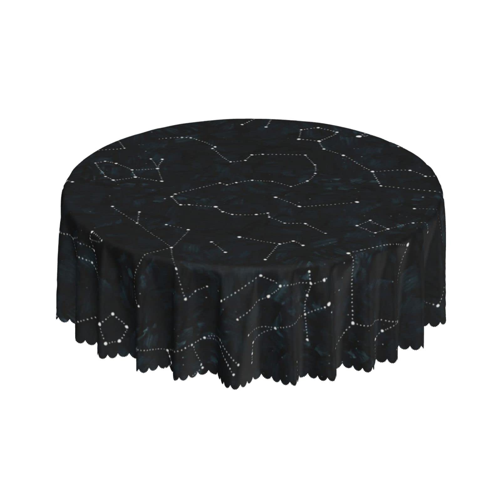 Lsjuee Abstract Universe Space Zodiac Black Round Tablecloth 60 Inch Printed Washable Tablecloth for Dining Party Holiday Fall Home Decorative