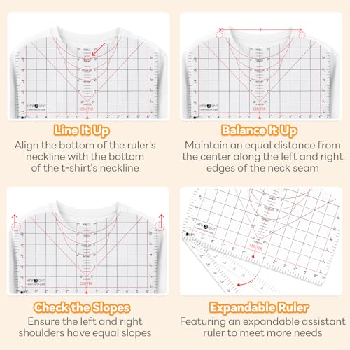 HTVRONT Tshirt Ruler Guide for Vinyl Alignment - Transparent PVC Tshirt Measurement Tool for Heat Press in HTV Vinyl, All-in-ONE T Shirt Ruler to Center Design and Craft Sewing