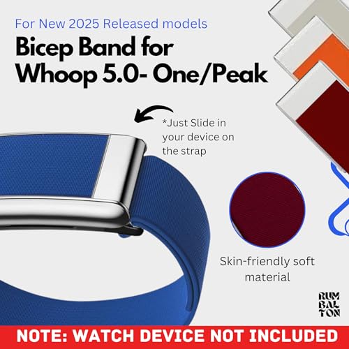 Image of Hydra Soft Bicep Strap for WHOOP 5.0 One /Peak /Life MG Band - Breathable Adjustable Waterproof Replacement Bicep Strap for WHOOP Band 5.0 - Not Compatible with Gen 4 (Blue, One /Peak)