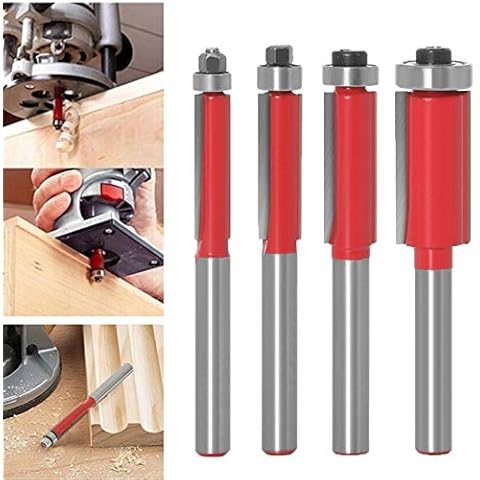 Baorder 1/4 Inch Shank Flush Trim Router Bits Top Bearing Router Bit Woodworking Milling Cutter Tool 4PCS Set Cover