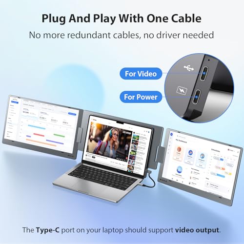 Image of KYY Triple Laptop Screen Extender, 15.6 inch 1080P FHD IPS Dual Portable Extended Monitor, USB C Travel Display for 12-17'' Laptop, 210Rotation & Kickstand, Plug and Play (Windows Only)