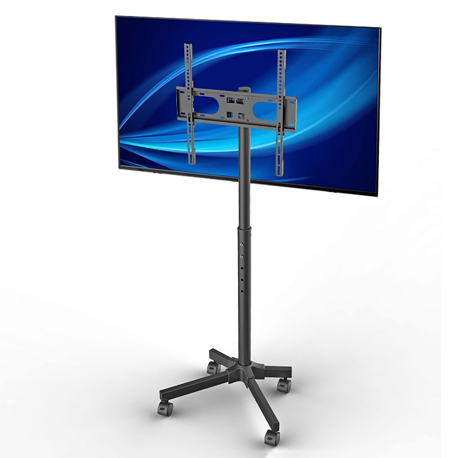 TKJfdTY Mobile Tv Cart On Wheels, Rolling Floor Tv Trolley Holds Up To 35Kg/77Lbs, Height Adjustable, For 17-55 Inch Flat/Curved Screen Tv