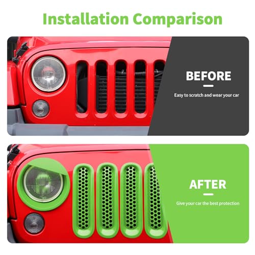 Image of Mesh Grille Grill Insert+ Headlight Turn Light Cover Trim Fit for 2007-2018 Jeep Wrangler JK JKU Style A(Green)