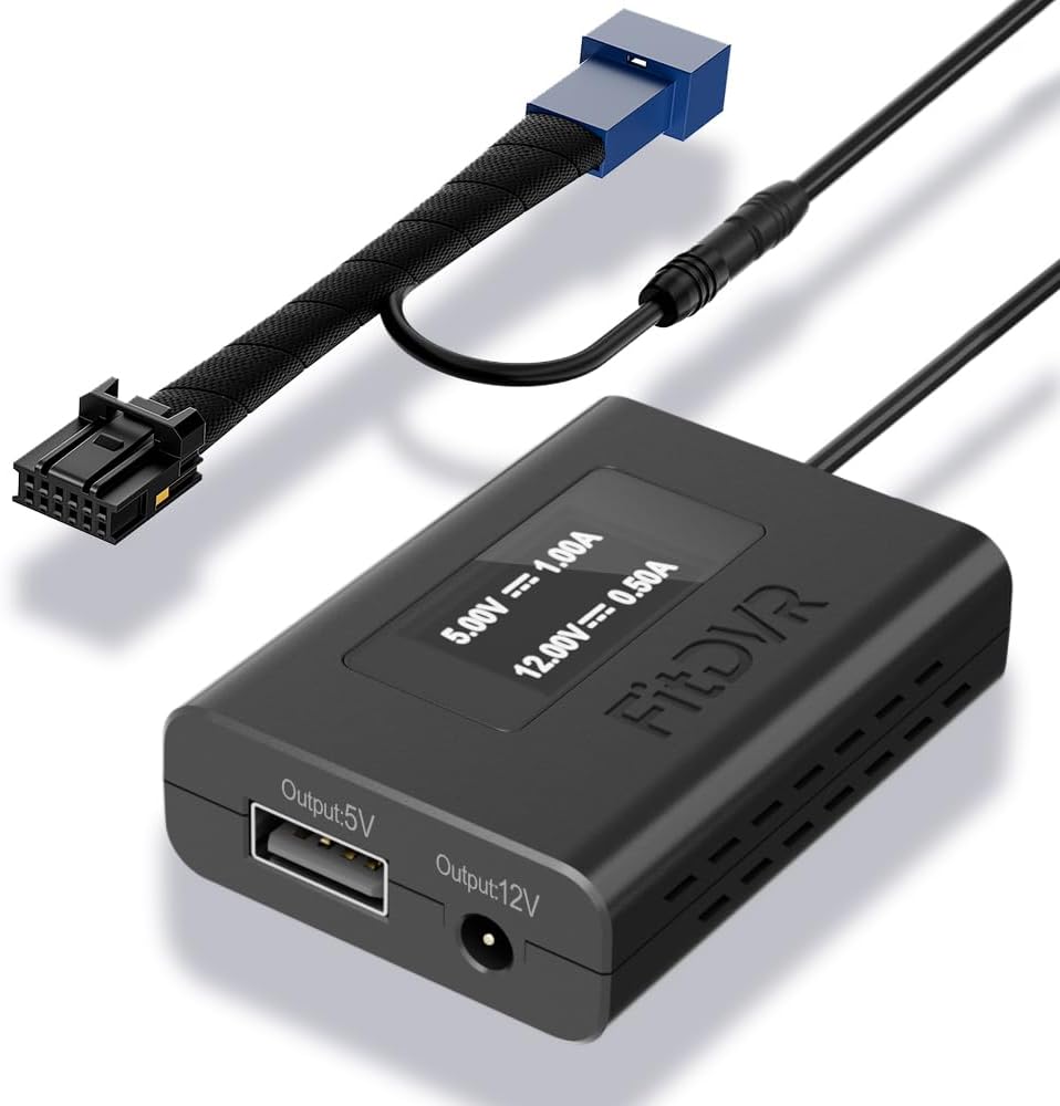 Dash Camera Power Adapter 12-Pin (Type A) for for Hyundai, Kia, Genesis, LED Display USB Power Source, Easy to Install, 5V 12V Output, D3-038