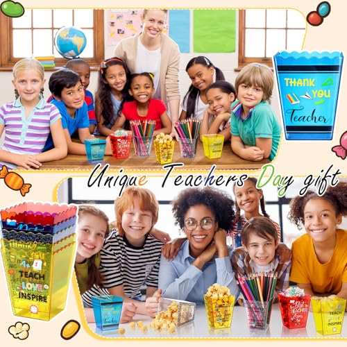 Image of Mimorou 6 Pcs Back to School Teacher Gift Box Container Notebook Pencil Composition Book Crayon Popcorn Candy Jar Containers Holders for First Day of School Party (Classic)