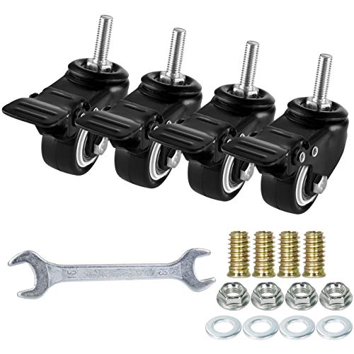 Image of 1.5 Inch Swivel Caster Wheels Set of 4, YEEMIGO Locking Casters Heavy Duty Total Capacity 330lbs, Metric M8x25mm Threaded Stem PU Casters with Brake, Castors for Hardwood Floor Carpet