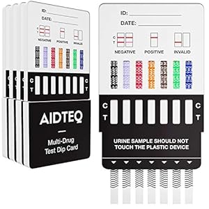 Aidteq Professional Rapid Multi-Drug Test Dip Cards | 5 Pack | Urine Drug Test | Test for Marijuana (THC), COC, OPI, MTD…