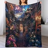 HDESDIS Fantasy Library Flannel Throw Blanket, Soft Cozy Warm Fleece Space Star Floral Bookshelf Blanket for Couch Sofa Bed, 30x40 Inch