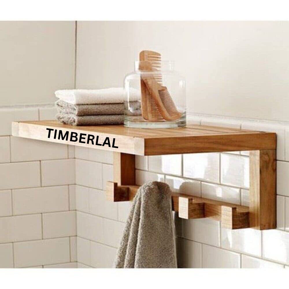 Timberlal Multipurpose Wall Mount Bathroom Shelf and Rack for Home and Kitchen Solid sheesham Wood Wall Shelves with Wooden Hook. Bath Room towal (B0C3MN72NC) Amazon Price History, Amazon Price Tracker