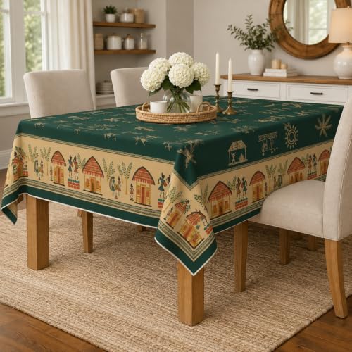 Image of STITCHNEST Cotton Slub Table Cover for 6 Seater Dining Table|54 x 78 Inches, Digitally Printed|Durable, Washable & Fade-Resistant Fabric