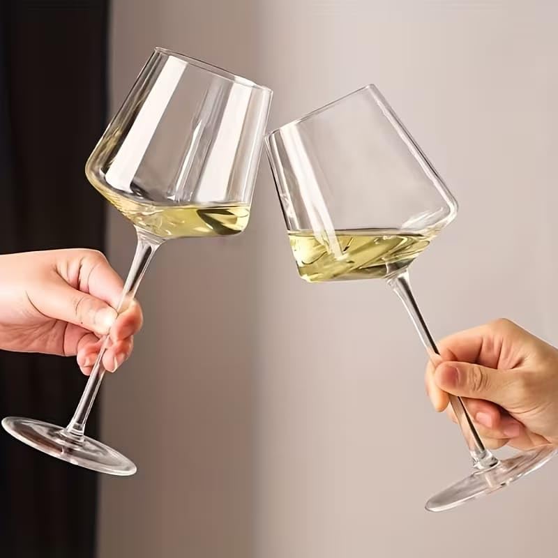 Image of PrimeWorld Large Wine Glasses Set of 2 (350ml) | Crystal Goblet Red Wine Glasses with Long Stem | Elegant Glassware for Weddings, Gifts, Dining & Special Occasions