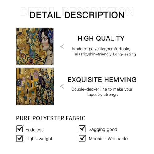 Tapiz grande de pared JRISEMECY de 230x150 cm con diseño de cubos geométricos de Klimt en color oro 6