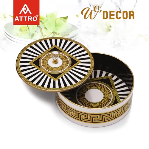 Image of Attro Spiral Black Designer Wooden Lid Round Multipurpose Box for Kitchen Storage, Chapati, Chocolate