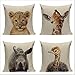 Zestaw 4 dekoracyjnych kwadratowych poszewek na poduszki z lwem strusie 45 x 45 cm z niewidocznym zamkiem błyskawicznym, do użytku na zewnątrz patio i do ogrodu