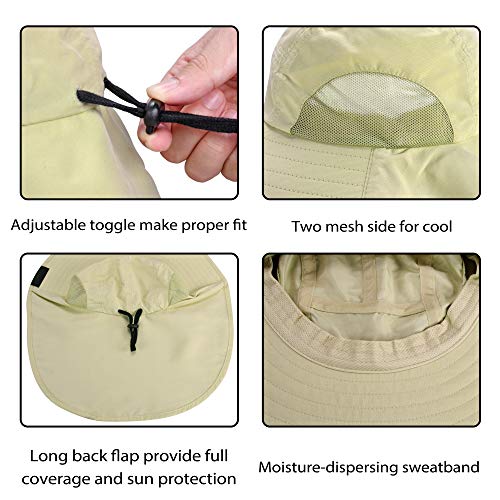 Tirrinia Neck Flap Sun Hat, Wide Brim Hiking Safari Fishing Hat for Men&Women, Breathable Outdoor Sun Protection Hat for Summer Adventures Tan