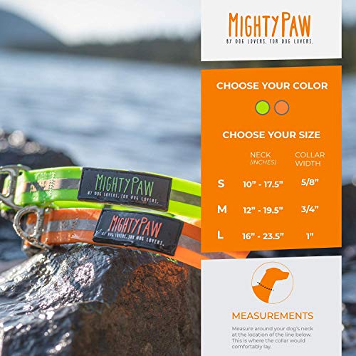 Mighty Paw Waterproof Dog Collar, Smell-Proof Active Dog Gear, Coated Nylon Webbing With Reflective Stripe. (Green, Large) #TOP1
