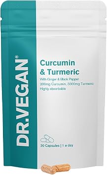 DR.VEGAN Curcumin & Turmeric | Joint & Muscle Health | Includes High Strength Curcumin 200mg & Turmeric 3300mg with Ginger & Black Pepper | 30 Vegan Capsules | 1-A-Day